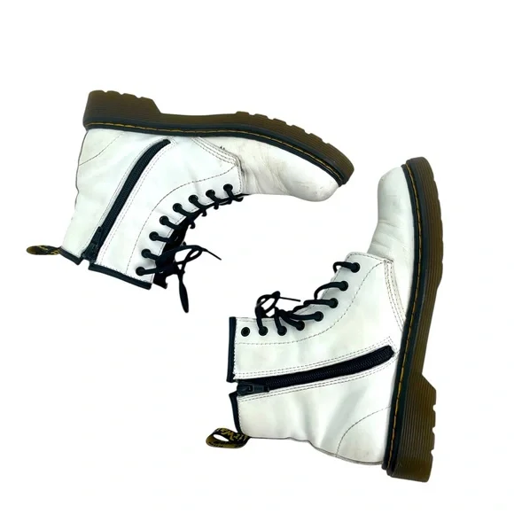Dr.Martens‎ White Leather Lace Up/ Zipper Closure Boots Mens S4 Ladies Size 5